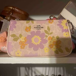 Coach Pink and Yellow Floral Wristlet